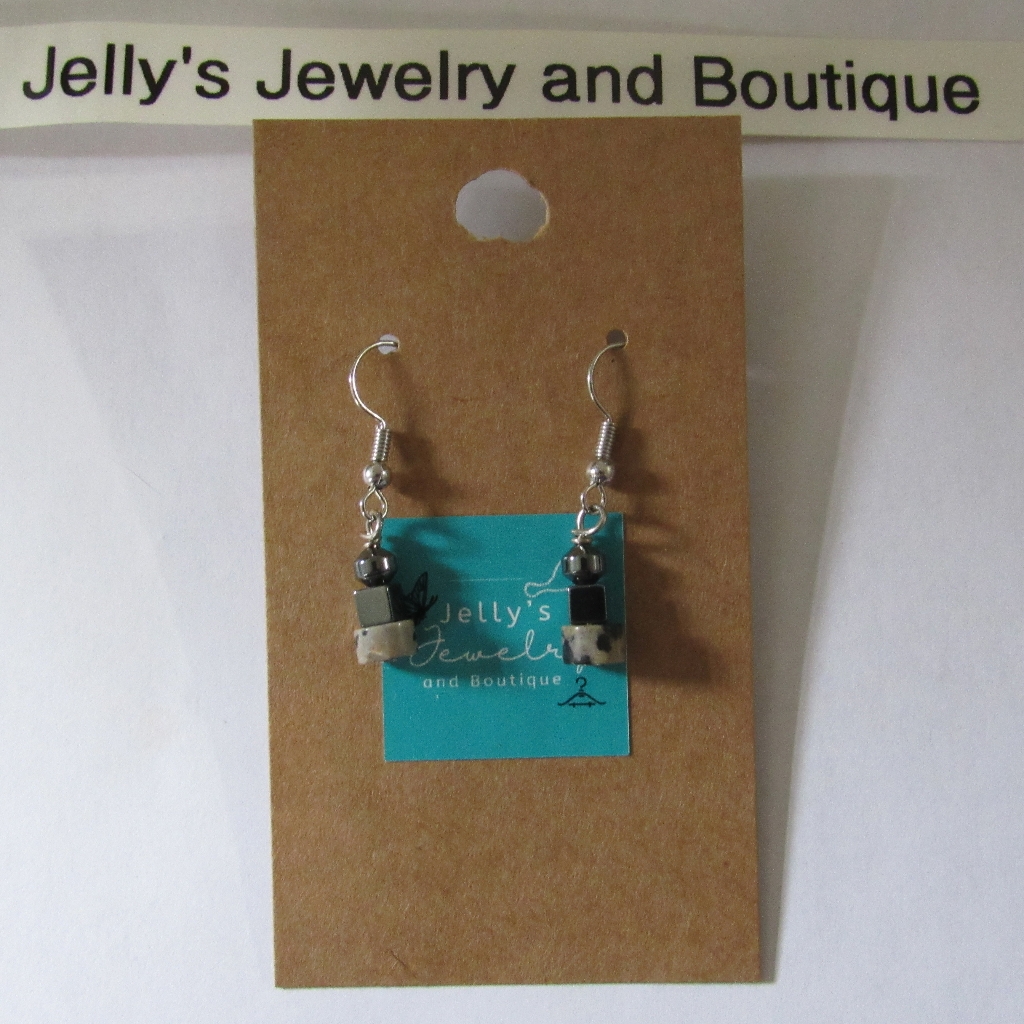 Jelly's Jewelry And Boutique Handcrafted, Nwt, Hematite/Dalmatian Stone Earring